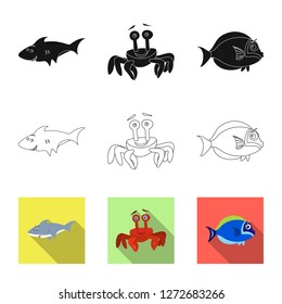 Isolated object of sea and animal icon. Collection of sea and marine stock vector illustration.
