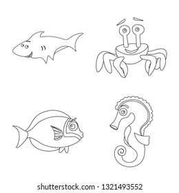 Isolated object of sea and animal icon. Collection of sea and marine vector icon for stock.