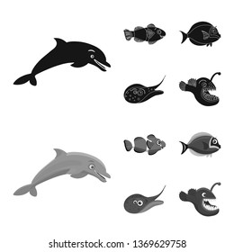 Isolated object of sea and animal icon. Collection of sea and marine stock symbol for web.