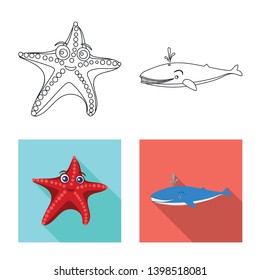 Isolated object of sea and animal icon. Set of sea and marine stock vector illustration.