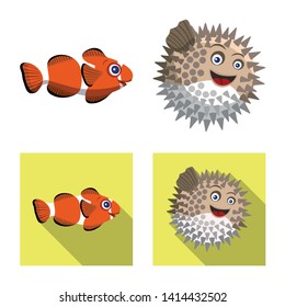 Isolated object of sea and animal icon. Set of sea and marine stock symbol for web.