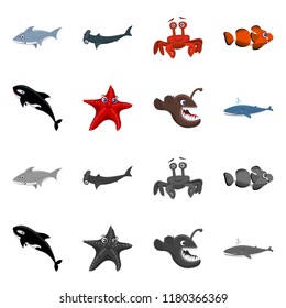Isolated object of sea and animal logo. Set of sea and marine vector icon for stock.