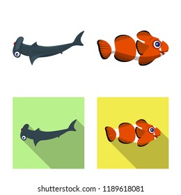 Isolated object of sea and animal logo. Set of sea and marine stock vector illustration.