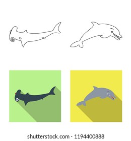 Isolated object of sea and animal logo. Collection of sea and marine stock vector illustration.