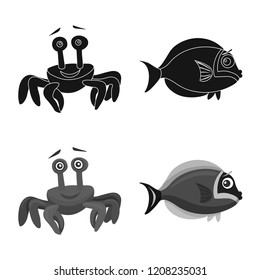 Isolated object of sea and animal logo. Collection of sea and marine stock symbol for web.