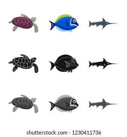 Isolated object of sea and animal logo. Set of sea and marine vector icon for stock.