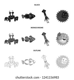 Isolated object of sea and animal logo. Collection of sea and marine vector icon for stock.
