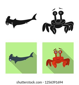 Isolated object of sea and animal logo. Collection of sea and marine stock symbol for web.