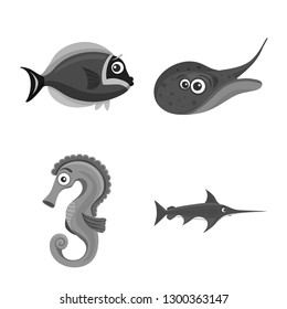 Isolated object of sea and animal logo. Collection of sea and marine vector icon for stock.