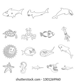 Isolated object of sea and animal logo. Set of sea and marine vector icon for stock.