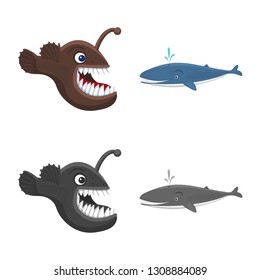 Isolated object of sea and animal logo. Collection of sea and marine vector icon for stock.