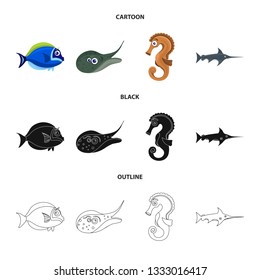 Isolated object of sea and animal logo. Set of sea and marine stock vector illustration.