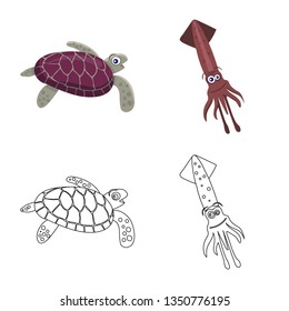 Isolated object of sea and animal logo. Set of sea and marine stock vector illustration.