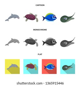 Isolated object of sea and animal logo. Set of sea and marine vector icon for stock.
