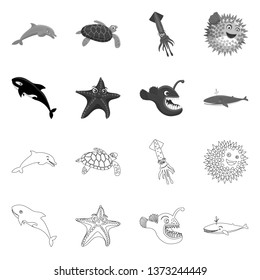 Isolated object of sea and animal logo. Collection of sea and marine vector icon for stock.