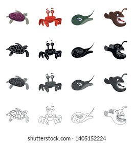 Isolated object of sea and animal logo. Collection of sea and marine stock symbol for web.