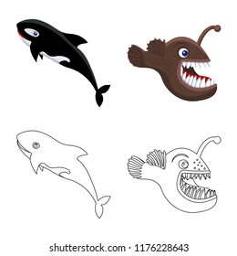 Isolated object of sea and animal sign. Set of sea and marine vector icon for stock.