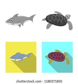Isolated object of sea and animal sign. Collection of sea and marine stock vector illustration.