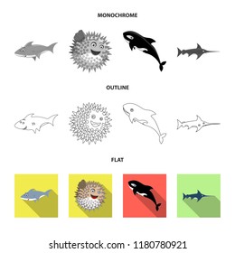 Isolated object of sea and animal sign. Set of sea and marine stock vector illustration.