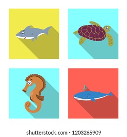 Isolated object of sea and animal sign. Set of sea and marine vector icon for stock.