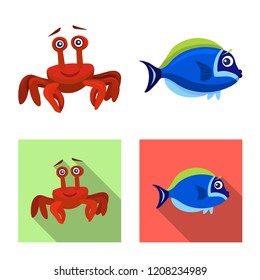 Isolated object of sea and animal sign. Set of sea and marine vector icon for stock.