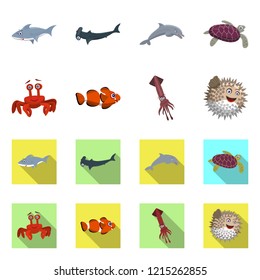 Isolated object of sea and animal sign. Set of sea and marine vector icon for stock.