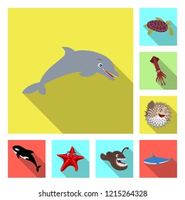 Isolated object of sea and animal sign. Set of sea and marine stock symbol for web.