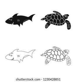 Isolated object of sea and animal sign. Set of sea and marine stock vector illustration.