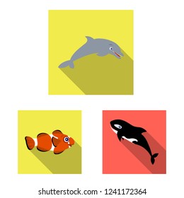 Isolated object of sea and animal sign. Collection of sea and marine vector icon for stock.