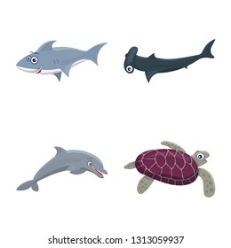 Isolated object of sea and animal sign. Set of sea and marine stock vector illustration.