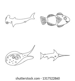 Isolated object of sea and animal sign. Set of sea and marine stock symbol for web.
