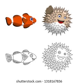 Isolated object of sea and animal sign. Set of sea and marine vector icon for stock.