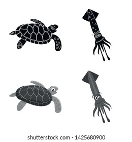 Isolated object of sea and animal sign. Collection of sea and marine stock vector illustration.
