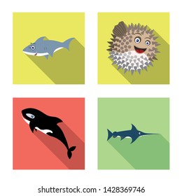 Isolated object of sea and animal sign. Set of sea and marine stock symbol for web.