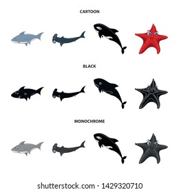 Isolated object of sea and animal sign. Set of sea and marine vector icon for stock.