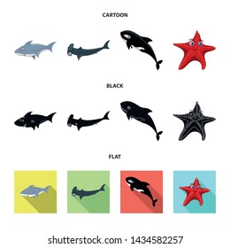 Isolated object of sea and animal sign. Set of sea and marine vector icon for stock.