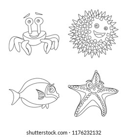 Isolated object of sea and animal symbol. Set of sea and marine stock symbol for web.