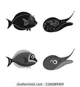 Isolated object of sea and animal symbol. Collection of sea and marine stock vector illustration.