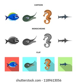 Isolated object of sea and animal symbol. Collection of sea and marine stock vector illustration.