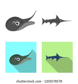 Isolated object of sea and animal symbol. Collection of sea and marine stock vector illustration.