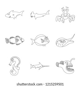 Isolated object of sea and animal symbol. Set of sea and marine stock vector illustration.