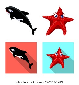Isolated object of sea and animal symbol. Collection of sea and marine stock vector illustration.