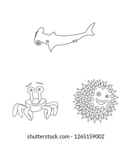 Isolated object of sea and animal symbol. Set of sea and marine stock vector illustration.