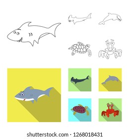 Isolated object of sea and animal symbol. Set of sea and marine stock vector illustration.
