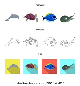 Isolated object of sea and animal symbol. Set of sea and marine vector icon for stock.
