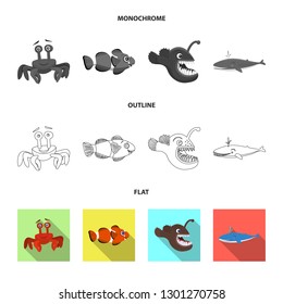 Isolated object of sea and animal symbol. Collection of sea and marine vector icon for stock.