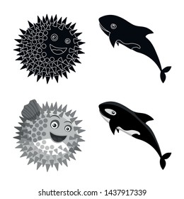 Isolated object of sea and animal symbol. Set of sea and marine stock vector illustration.