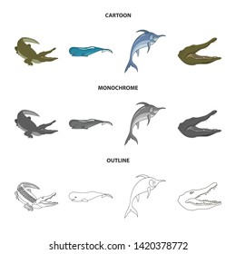 Isolated object of sea and ocean logo. Set of sea and reptiles vector icon for stock.