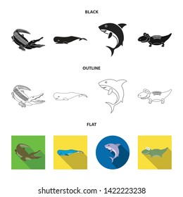 Isolated object of sea and ocean sign. Set of sea and reptiles stock vector illustration.