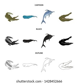 Isolated object of sea and ocean sign. Set of sea and reptiles vector icon for stock.